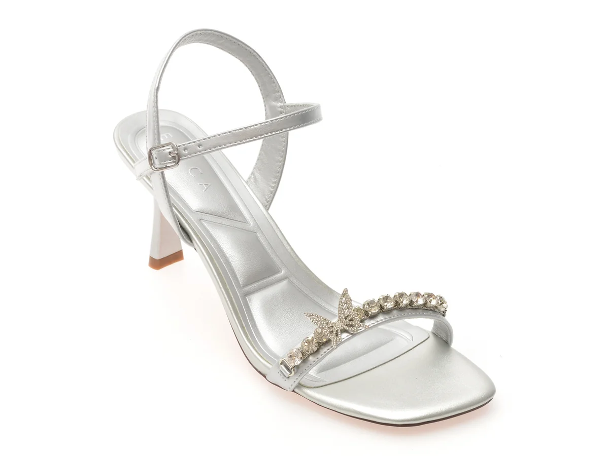Sandale Elegante Epica Argintii, 101604, Din Piele Naturala