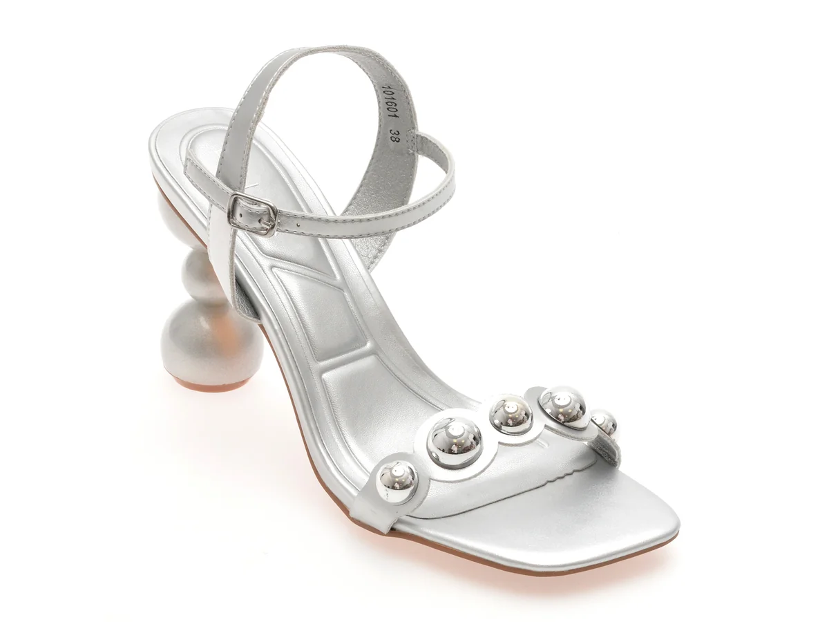 Sandale Elegante Epica Argintii, 101601, Din Piele Ecologica