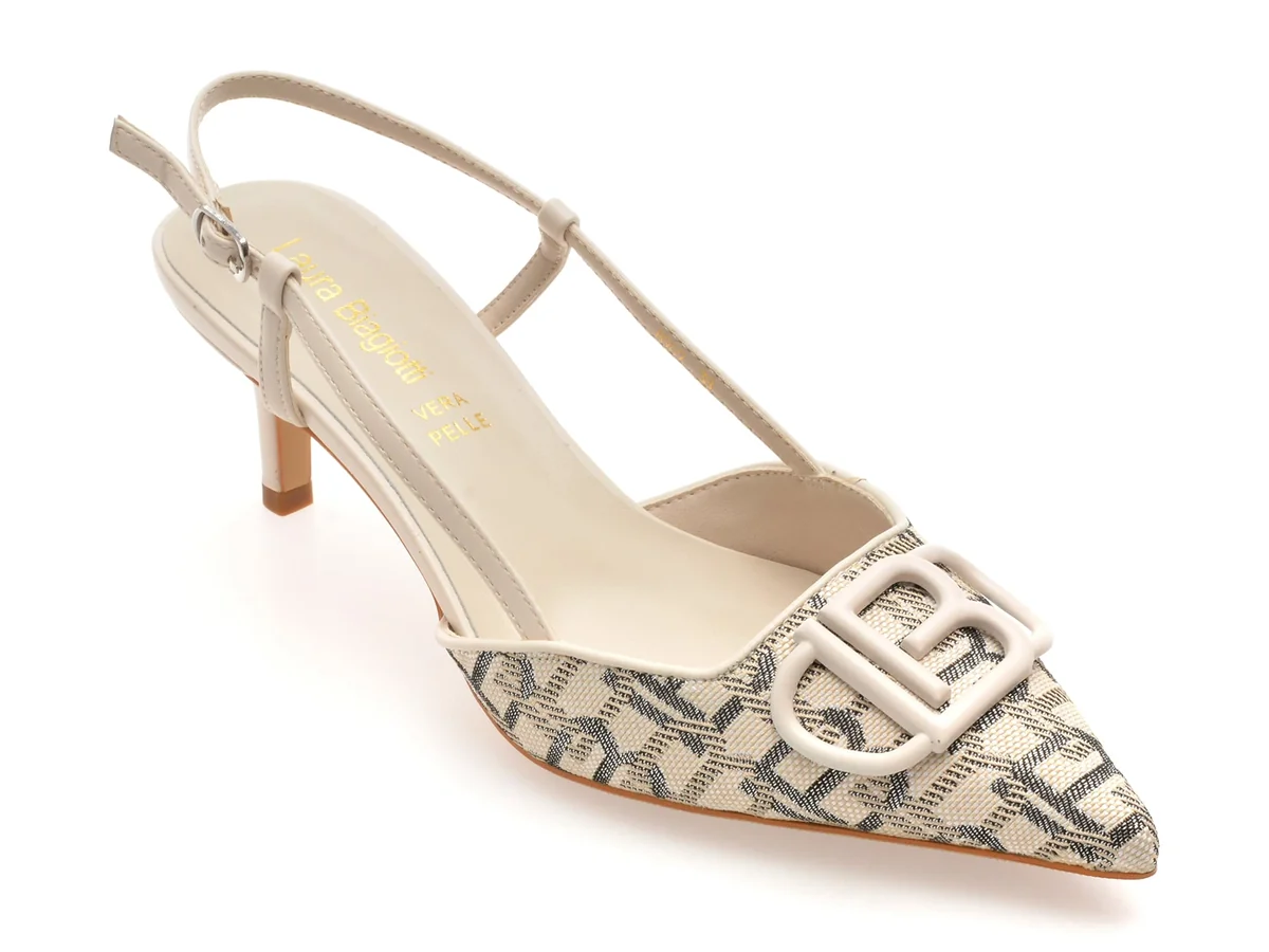 Pantofi Eleganți Laura Biagiotti Argintii, 8969, Din Material Textil