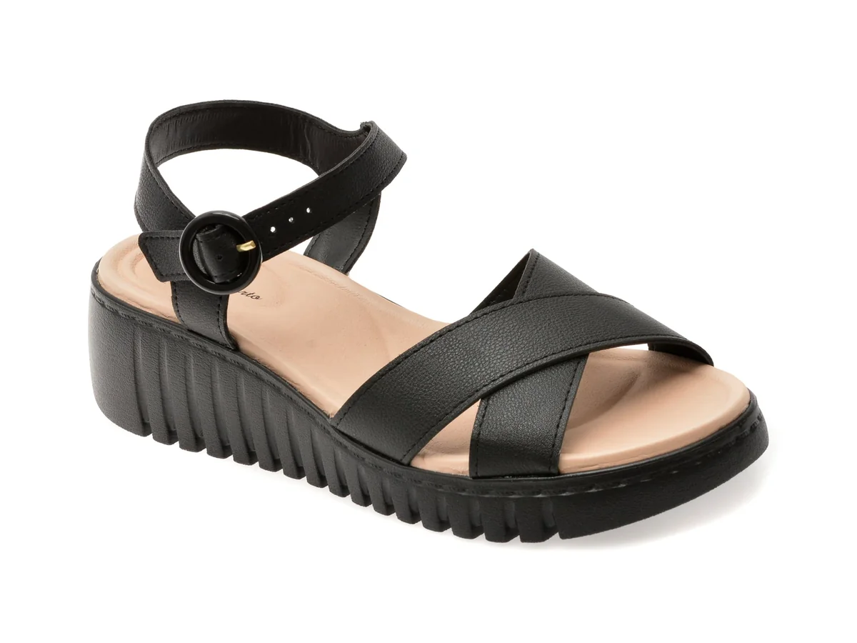 Sandale Modare Negre, 7197101, Din Piele Ecologica