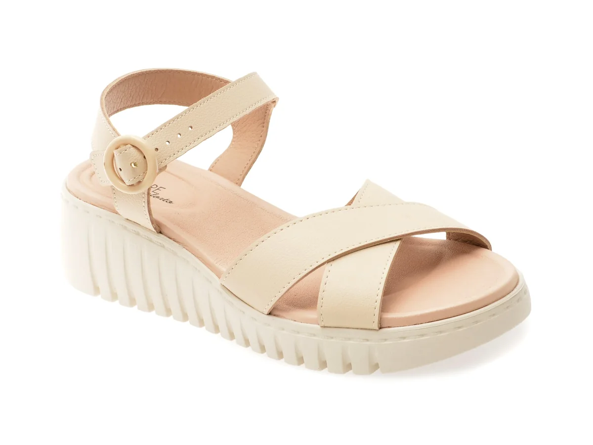 Sandale Modare Bej, 7197101, Din Piele Ecologica