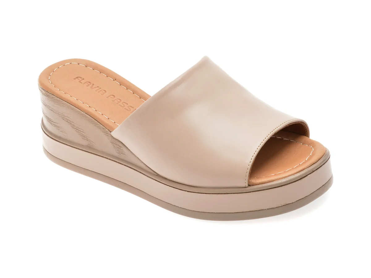 Papuci Flavia Passini Gri, 22078, Din Piele Naturală