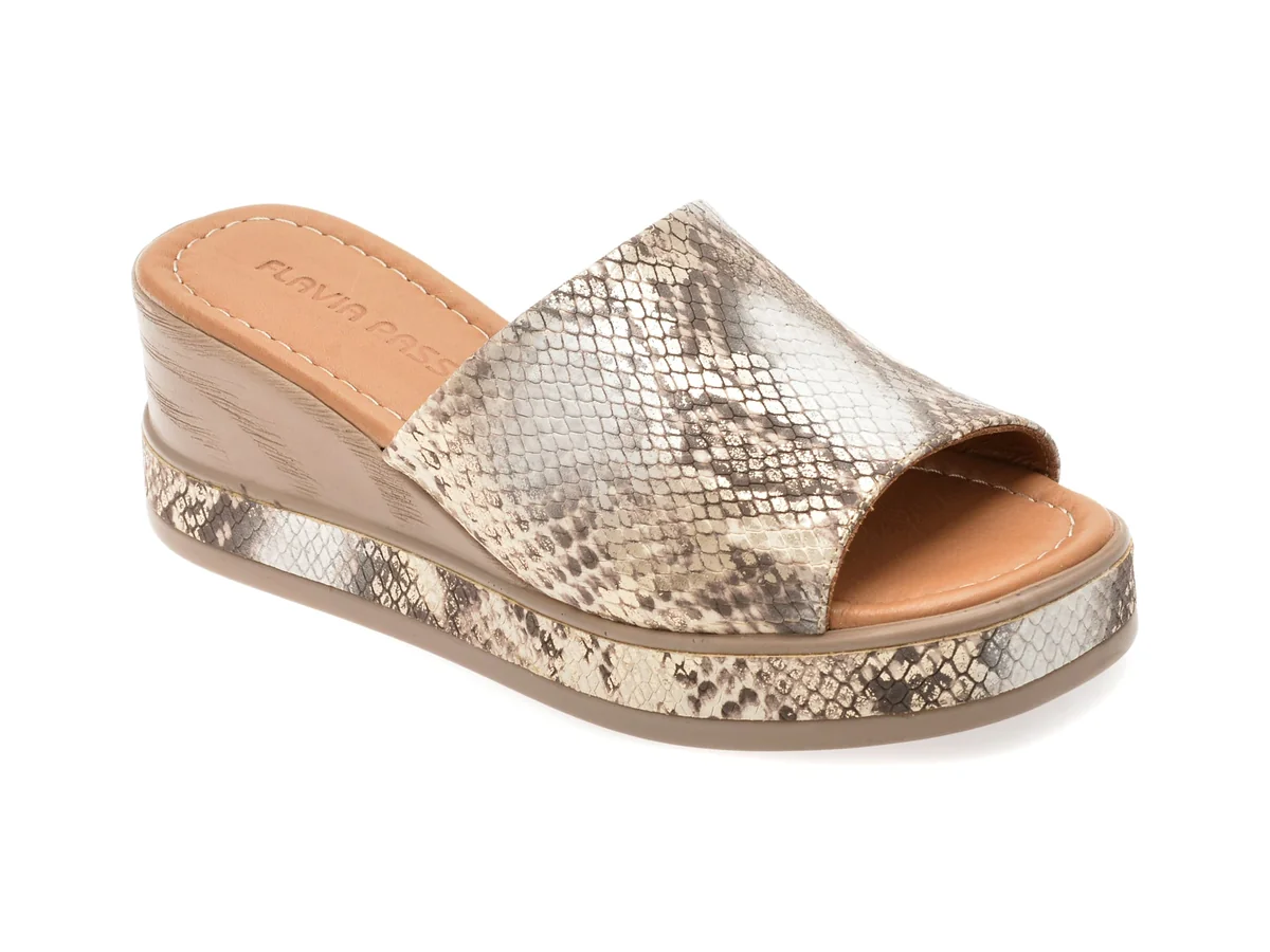 Papuci Flavia Passini Gri, 22078, Din Piele Naturala