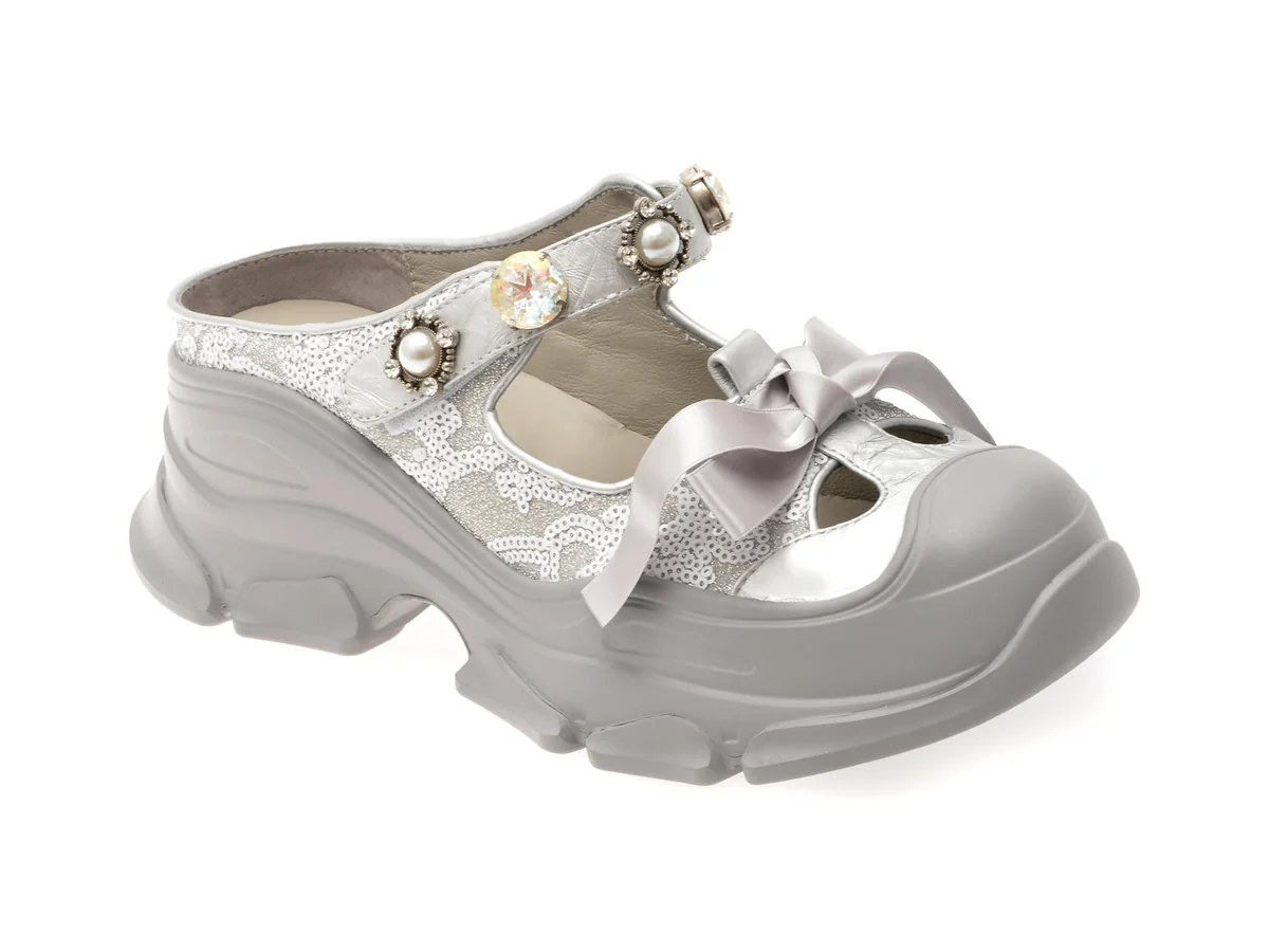 Papuci Gryxx Argintii, Aq2221, Din Material Textil