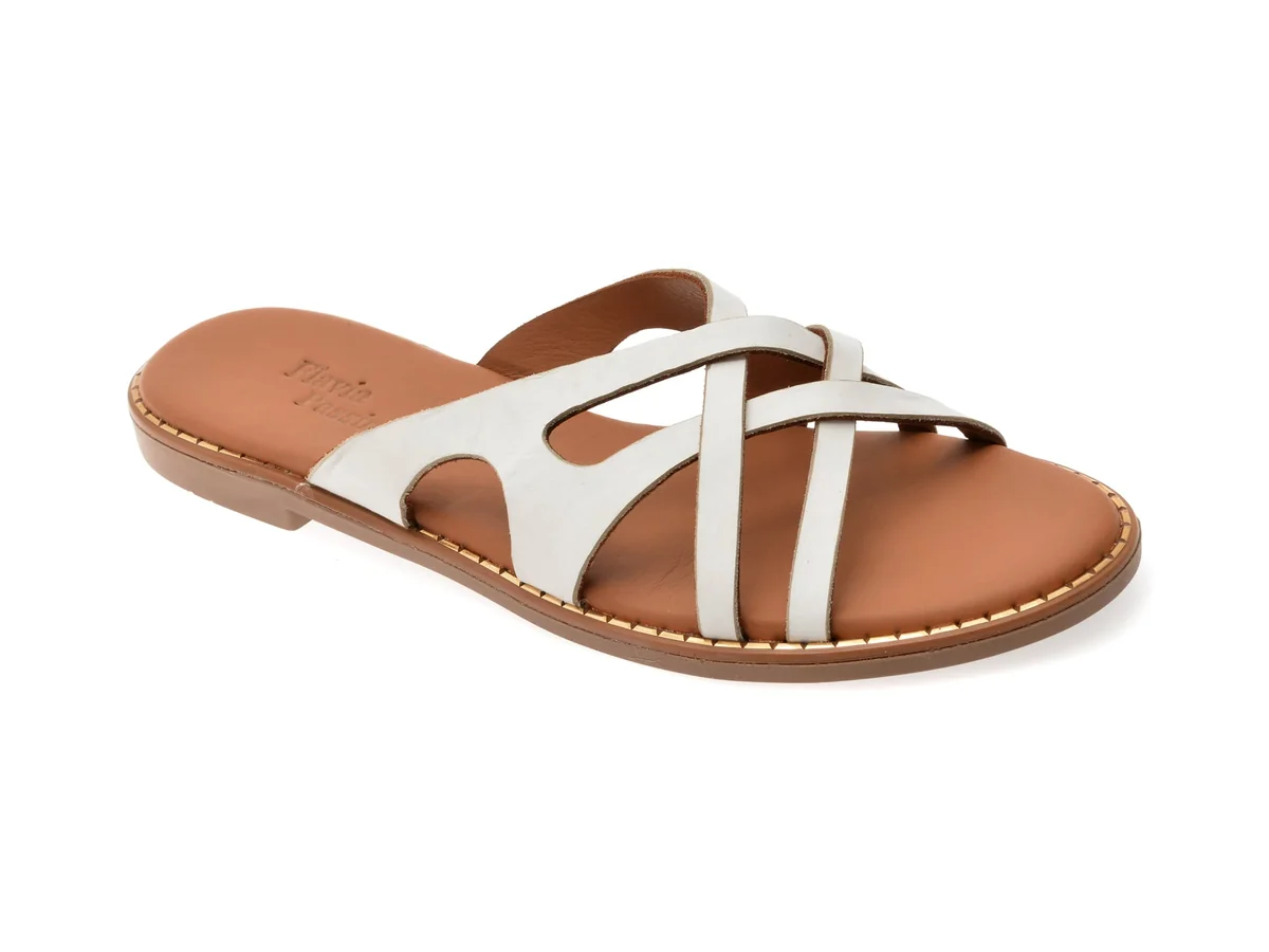 Papuci Flavia Passini Albi, 2921016, Din Piele Naturala