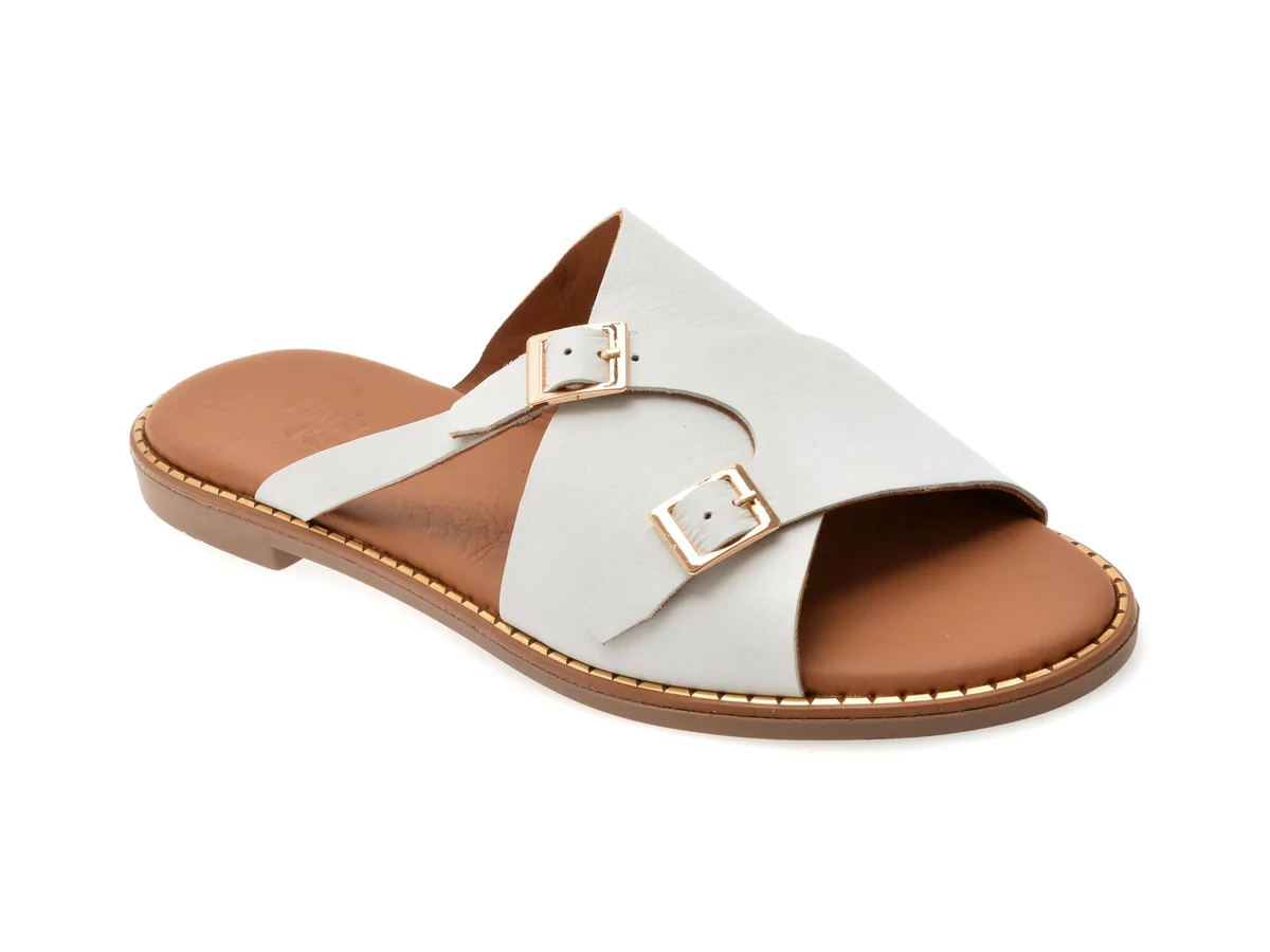 Papuci Flavia Passini Albi, 2921013, Din Piele Naturală