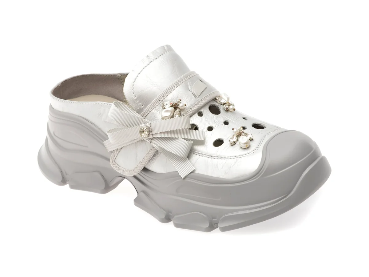 Papuci Gryxx Argintii, AQ2218, Din Piele Naturala