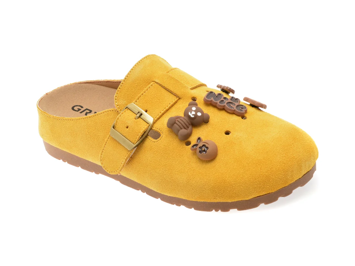 Papuci Gryxx Galbeni, B6610, Din Piele Întoarsă