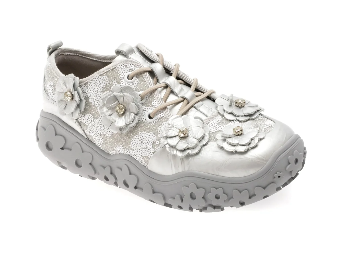 Pantofi Gryxx Argintii, Ac2010, Din Material Textil