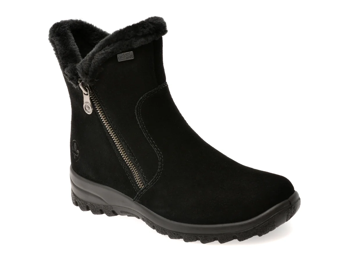 Ghete Rieker Negre, L7162, Din Piele Întoarsă