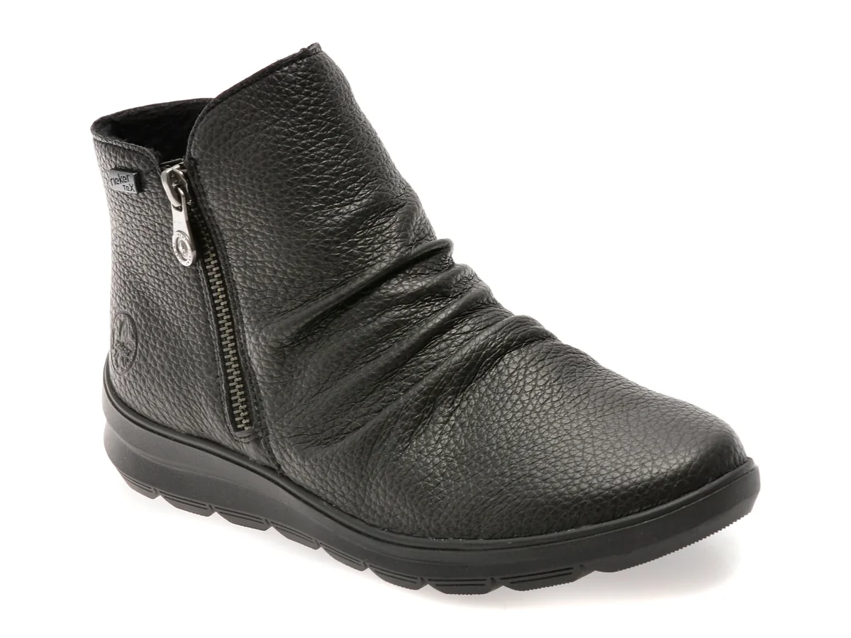Ghete Rieker Negre, Z0056, Din Piele Naturala