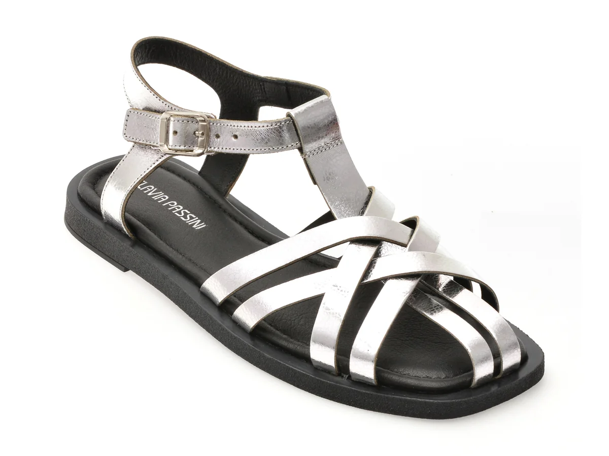 Sandale Flavia Passini Argintii, 203M525, Din Piele Naturala