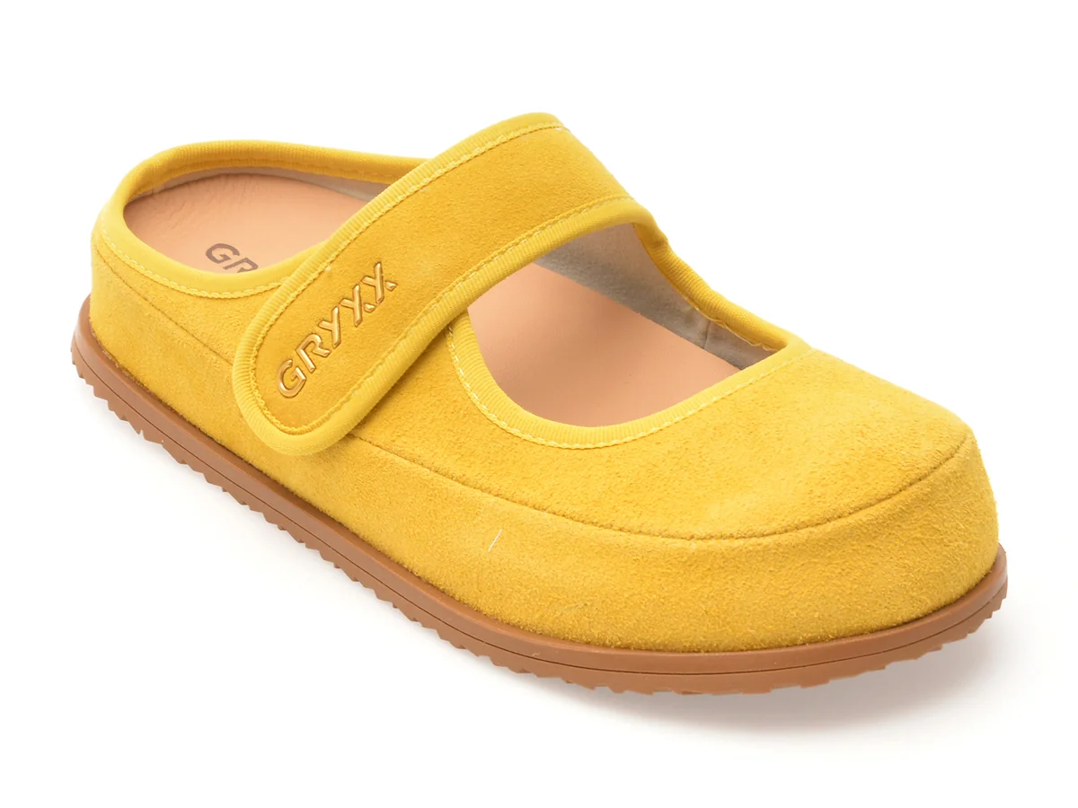 Papuci Gryxx Galbeni, 25905, Din Piele Întoarsă