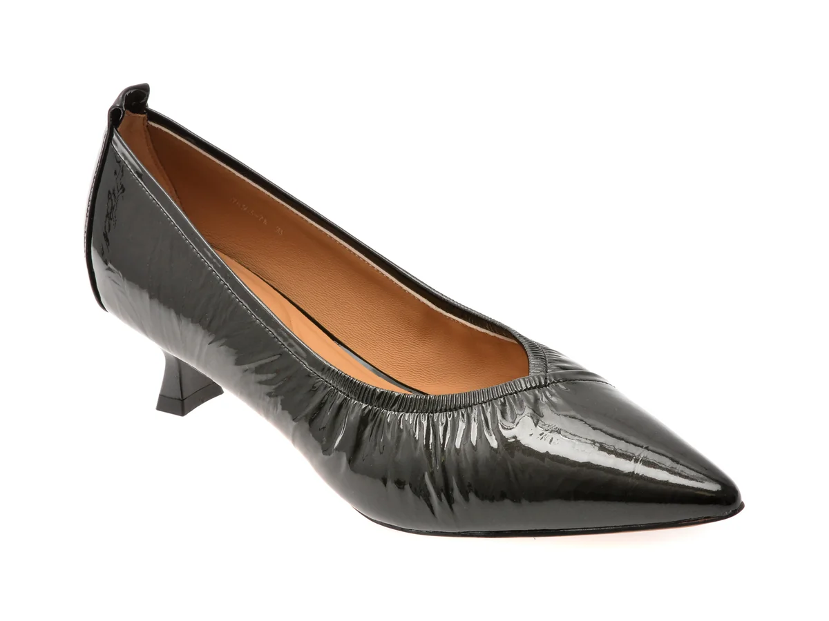 Pantofi Eleganți Epica Negri, D76363, Din Piele Naturală Lăcuită