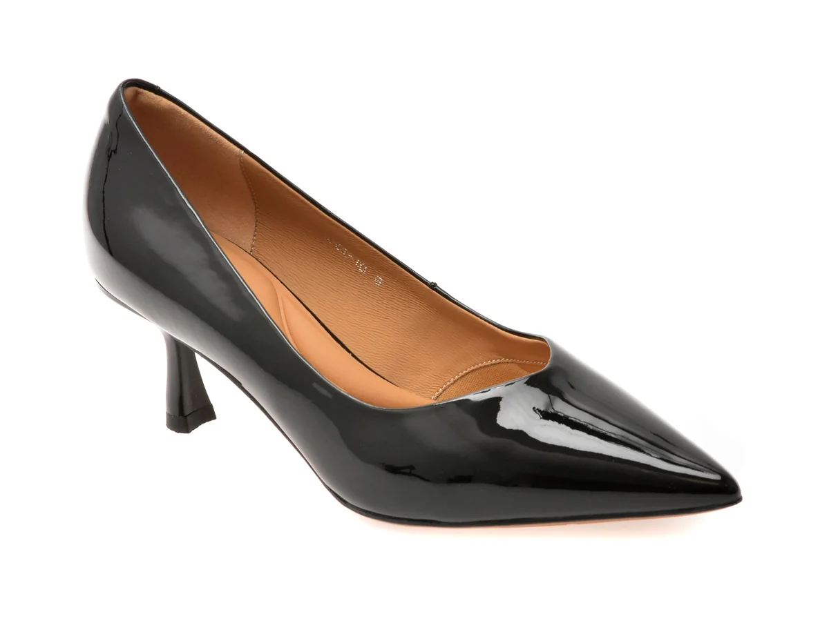 Pantofi Eleganti Epica Negri, D05555, Din Piele Naturala Lacuita