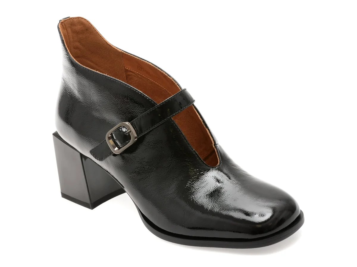 Botine Elegante Epica Negre, E227, Din Piele Naturala Lăcuită