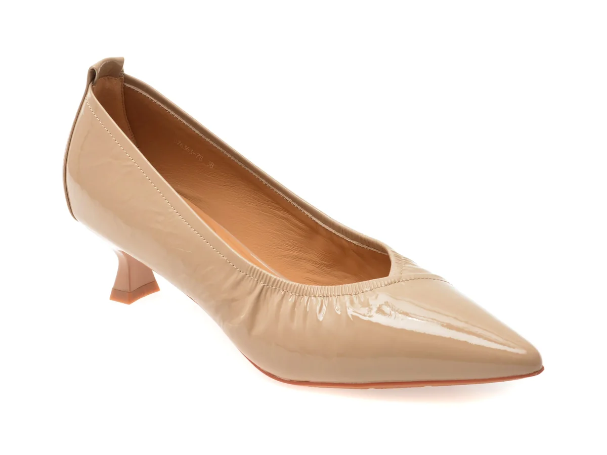 Pantofi Eleganți Epica Bej, D76363, Din Piele Naturală Lăcuită