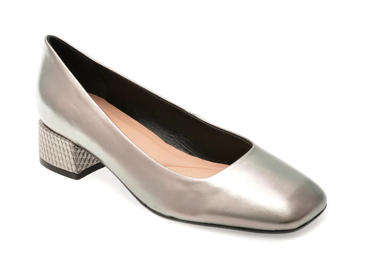 Pantofi Eleganți Epica Argintii, 1135845, Din Piele Naturală