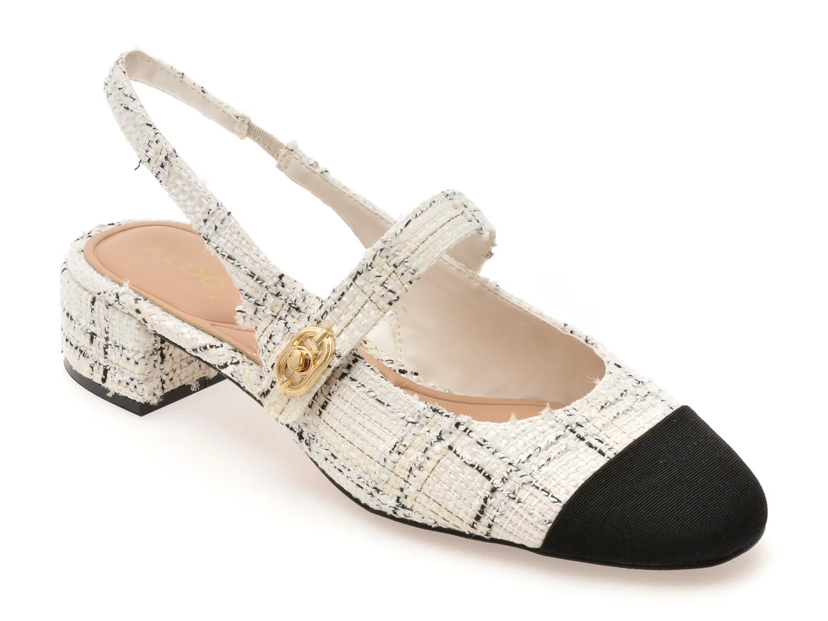Pantofi Eleganti Aldo Alb-Negru, Agathe 122, Din Material Textil