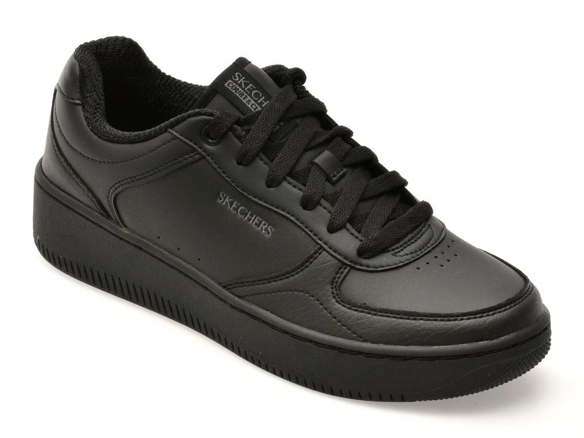 Pantofi Sport Skechers Negri, Sport Court 2.0, Din Piele Ecologică