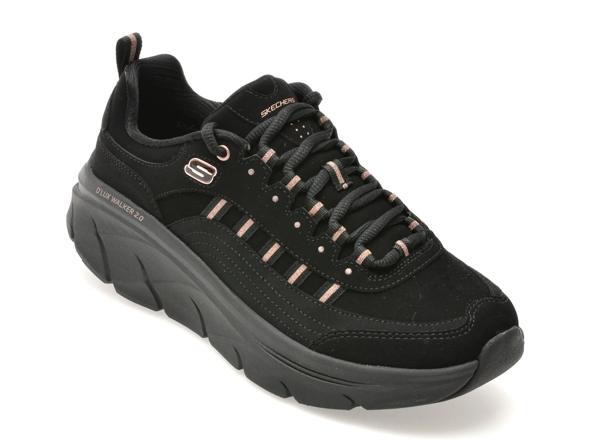 Pantofi Sport Skechers Negri, D Lux Walker 2.0, Din Piele Naturala