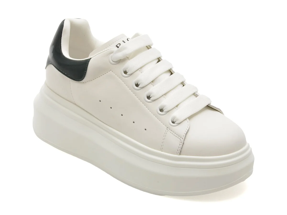 Pantofi Sport Epica Alb-Negru, 70637, Din Piele Naturala