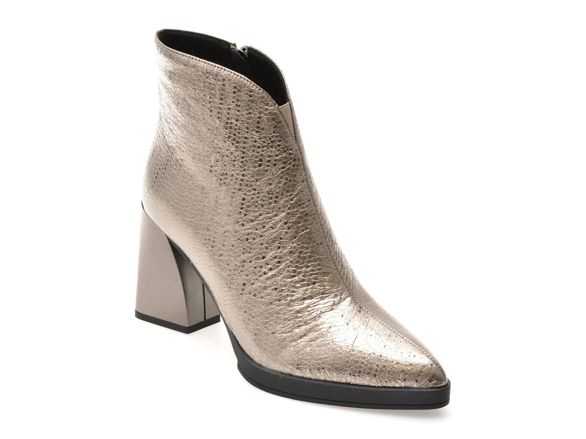 Botine Elegante Epica Argintii, 2748, Din Piele Naturală