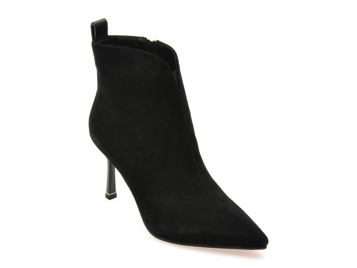 Botine Elegante Epica Negre, A1501, Din Piele Întoarsă