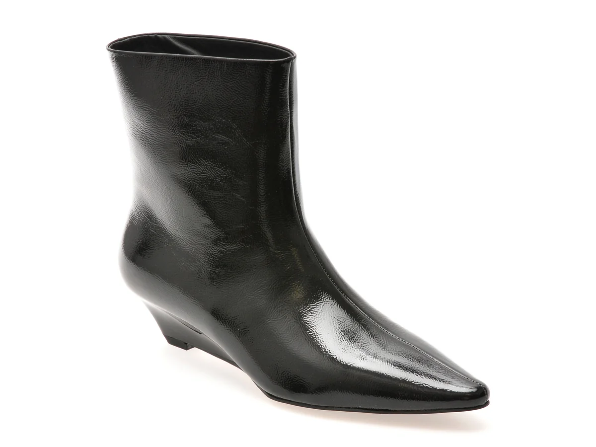 Botine Elegante Epica Negre, B238, Din Piele Naturala Lăcuită