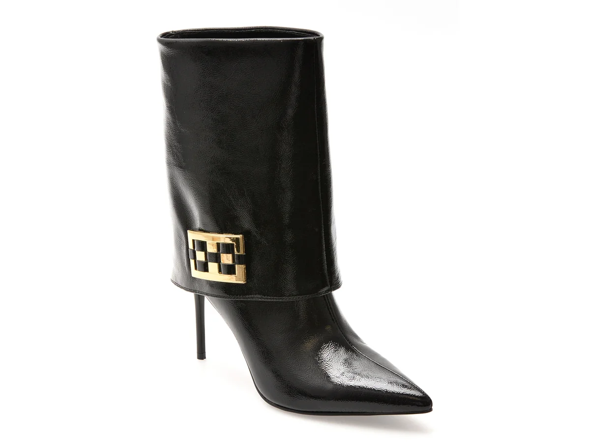 Botine Elegante Epica Negre, HK44, Din Piele Naturala Lăcuită