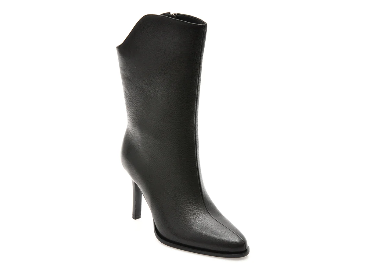 Botine Elegante Epica Negre, 2445F, Din Piele Naturala