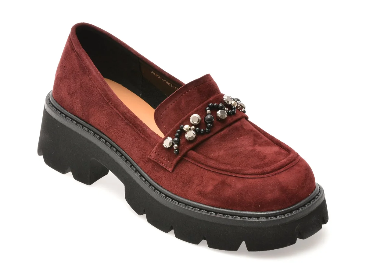 Mocasini Epica Vișinii, P481, Din Piele Întoarsă