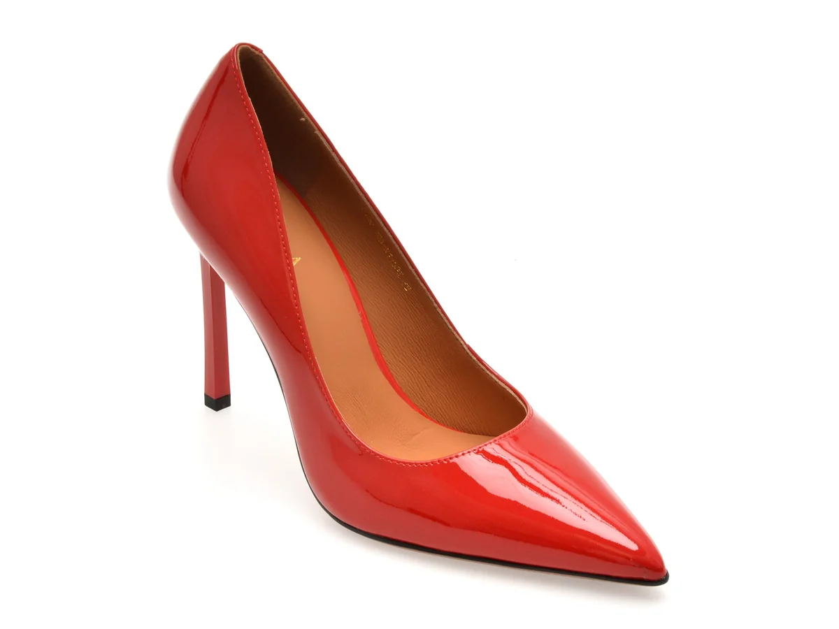 Pantofi Eleganti Epica Roșii, E19070, Din Piele Naturală Lăcuită