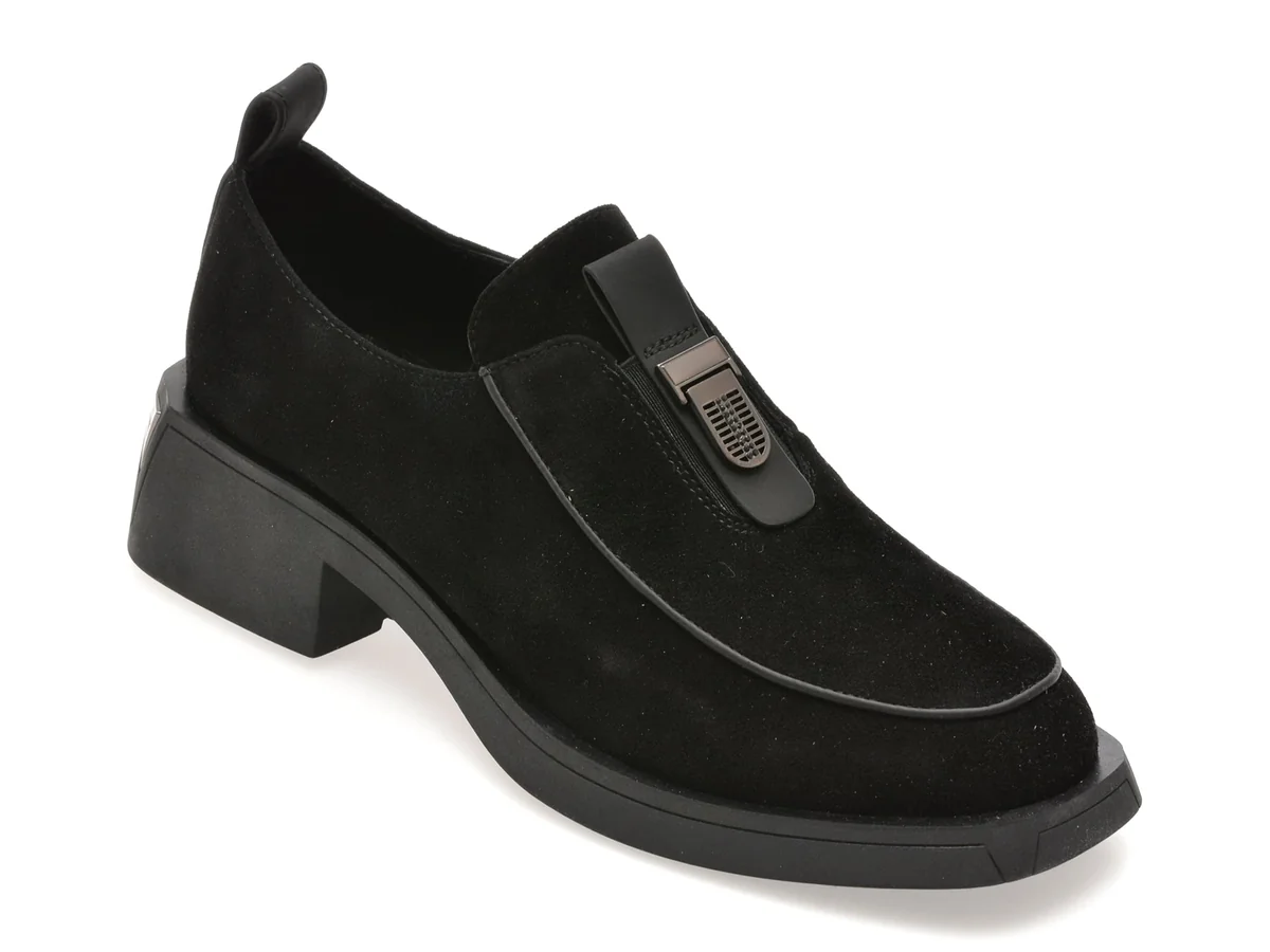Pantofi Epica Negri, LD1139, Din Piele Întoarsă