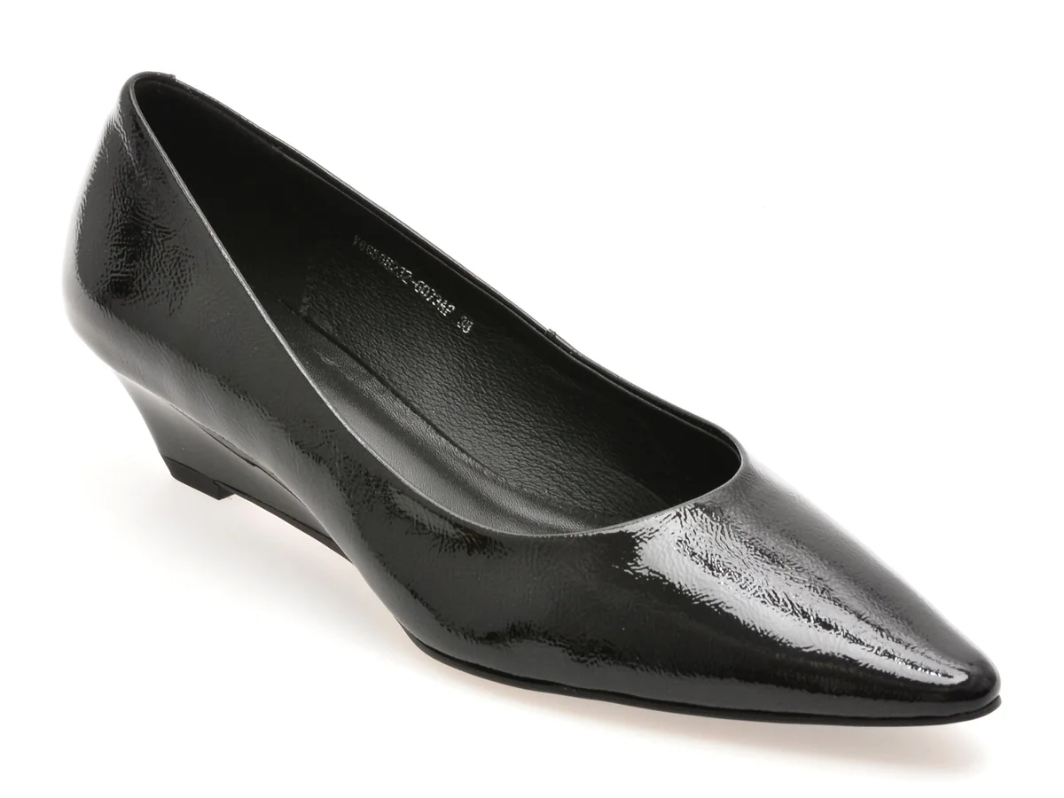 Pantofi Eleganți Epica Negri, B232, Din Piele Naturală Lăcuită