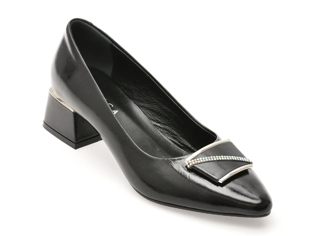 Pantofi Eleganți Epica Negri, 619230, Din Piele Naturală Lăcuită