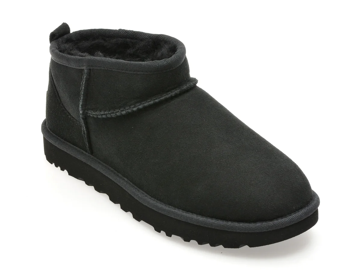 Ghete Ugg Negre, Classic Ultra Mini, Din Piele Întoarsă