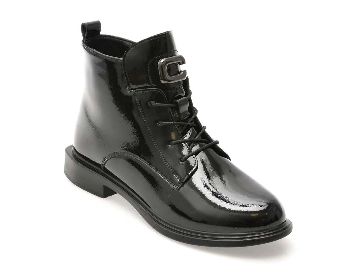 Ghete Flavia Passini Negre, 101, Din Piele Naturala Lacuita