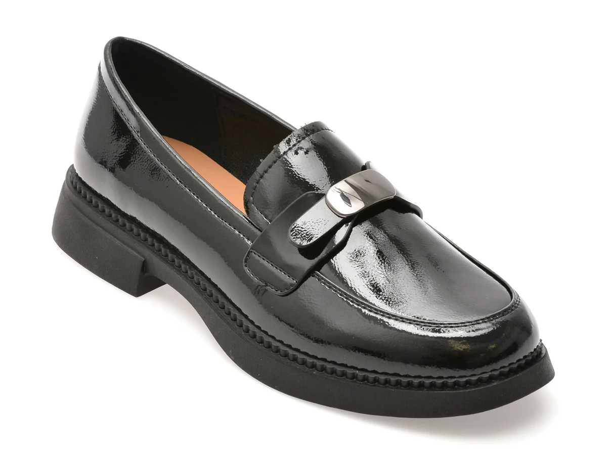 Mocasini Flavia Passini Negri, C35, Din Piele Naturala Lacuita