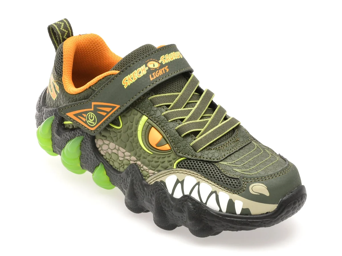 Pantofi Sport Skechers Kaki, Skech-O-Saurus Lights 2.0, Din Material Textil