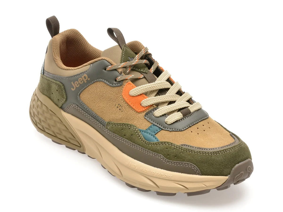 Pantofi Sport JEEP Kaki, M52070A, Din Piele Naturala