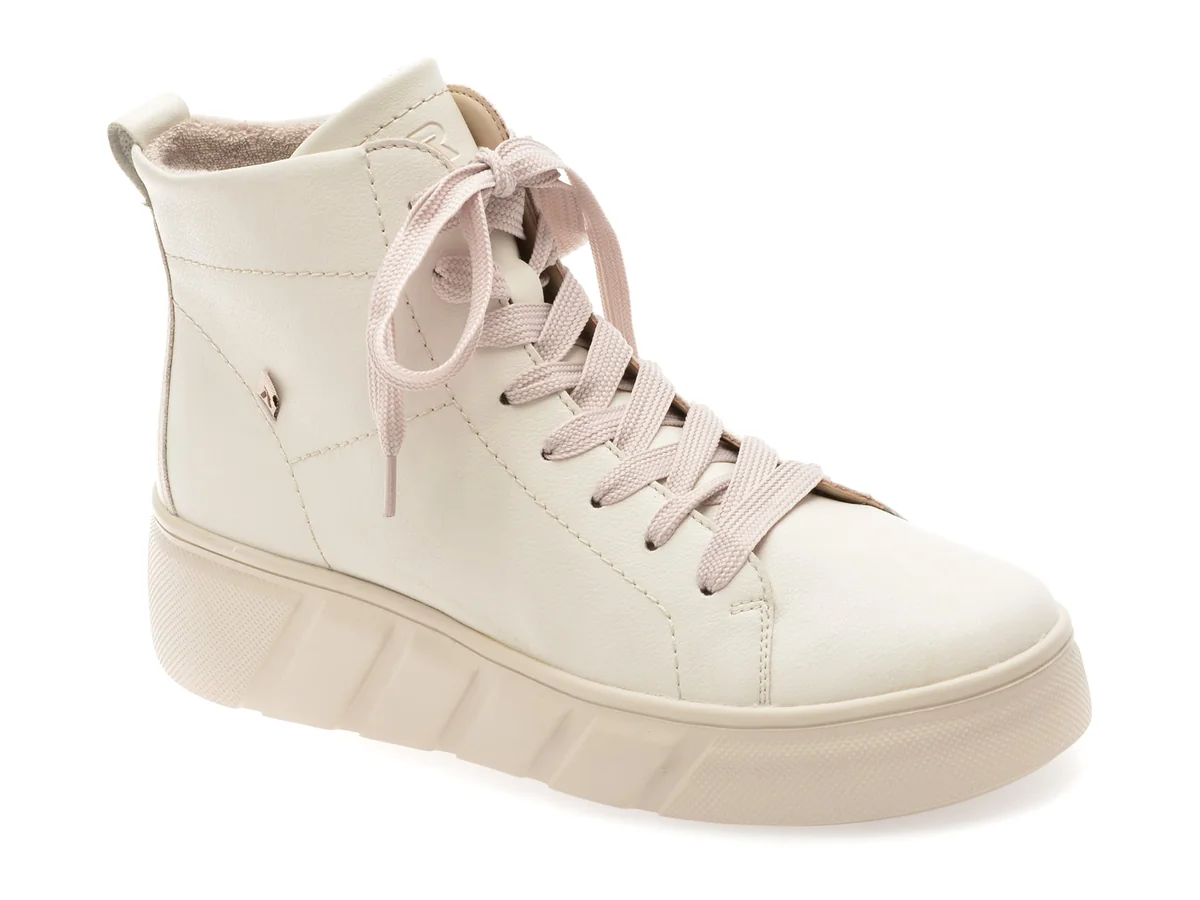 Ghete Rieker Albe, W2661, Din Piele Naturală