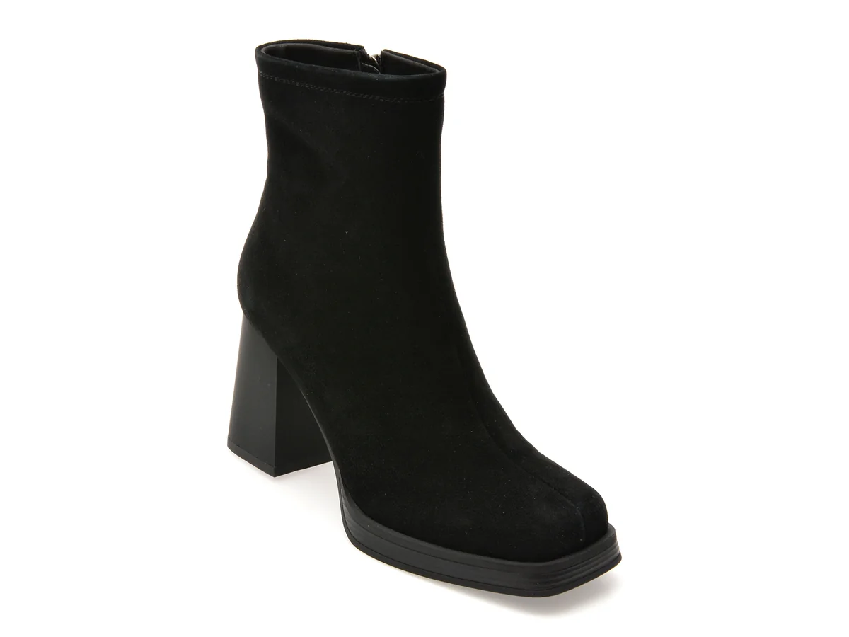 Botine Flavia Passini Negre, J2789, Din Piele Intoarsa