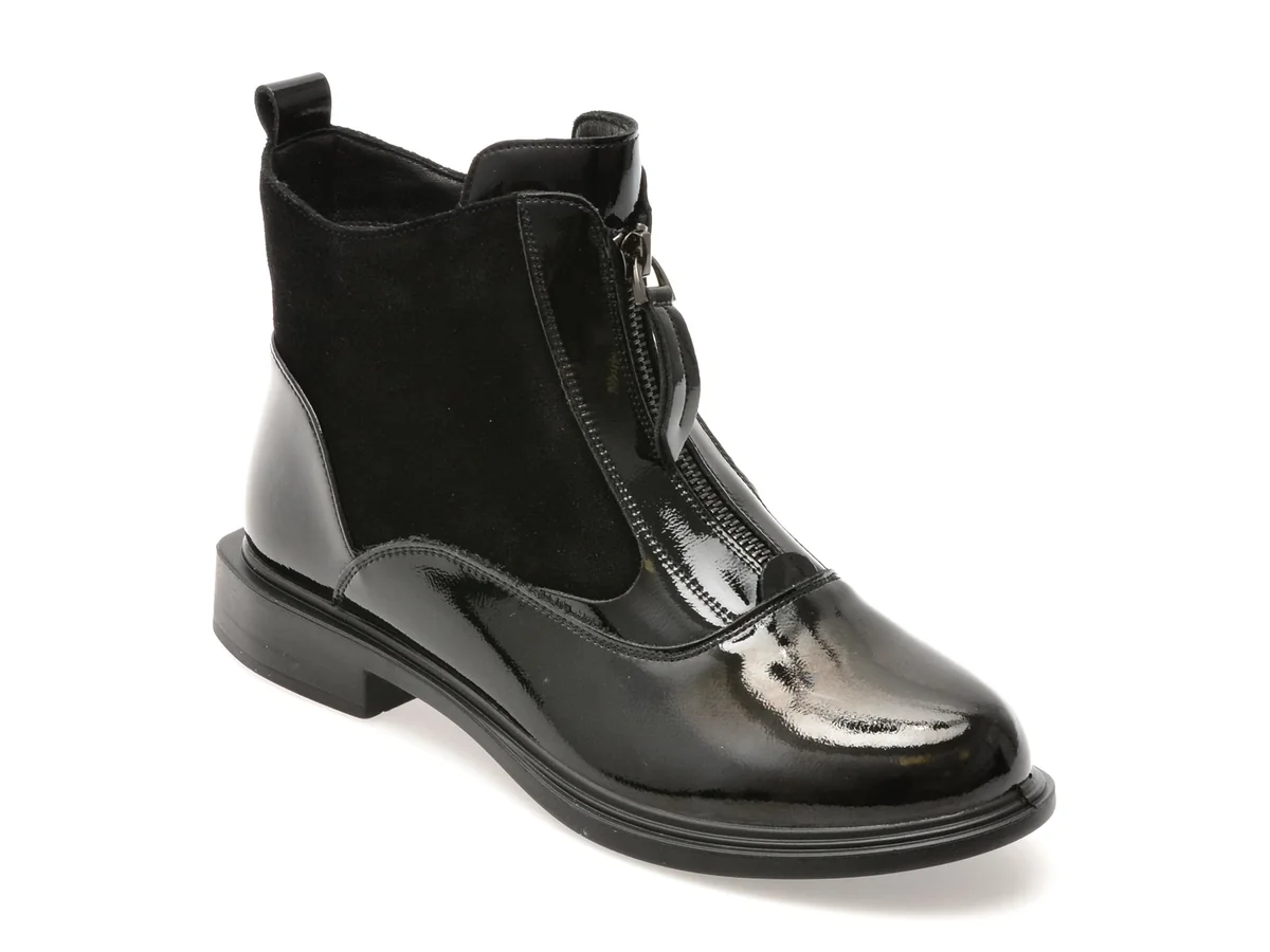 Ghete Flavia Passini Negre, 156, Din Piele Naturala Lacuita