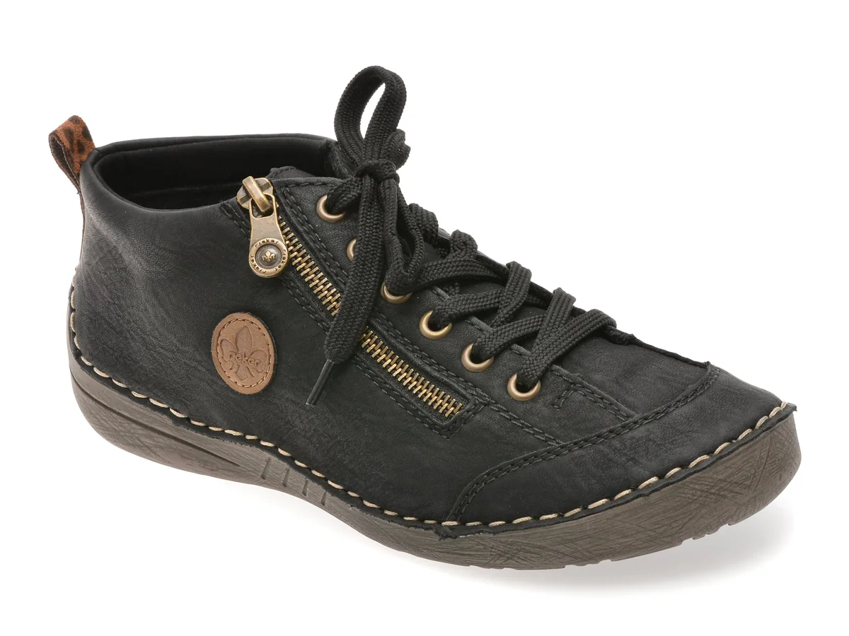 Ghete Rieker Negre, 52514, Din Piele Ecologica