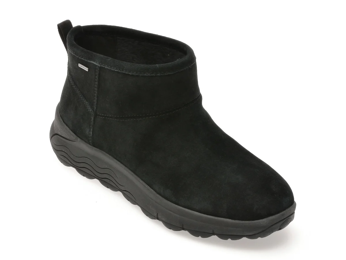 Ghete Geox Negre, D5626B, Din Piele Întoarsă