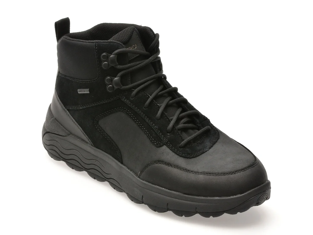 Ghete Geox Negre, U46FDB, Din Piele Naturală