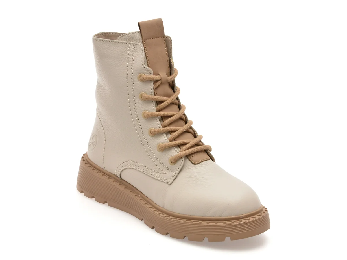 Ghete Rieker Bej, 70404, Din Piele Naturala