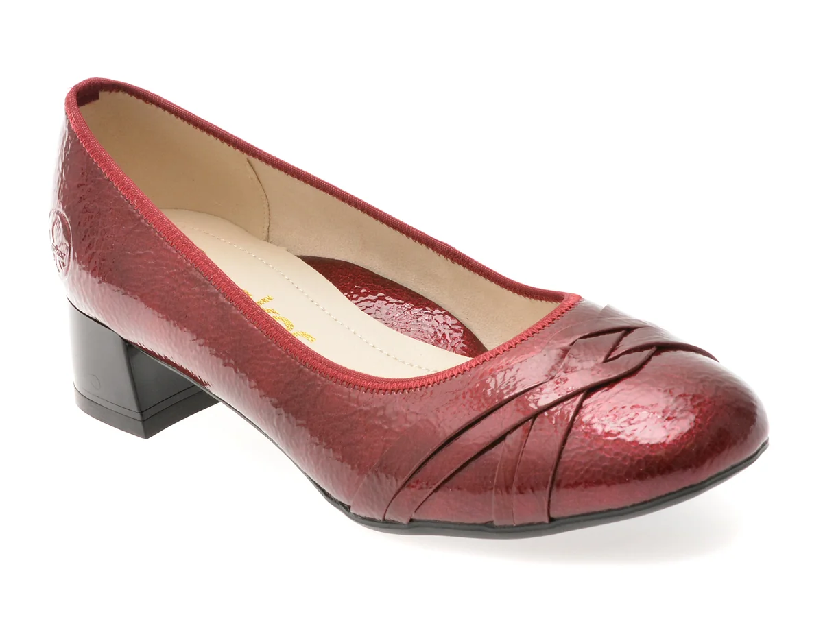 Balerini Rieker Roșii, 45068, Din Piele Ecologică Lăcuită