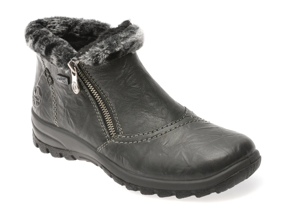 Ghete Rieker Negre, L7172, Din Piele Naturala